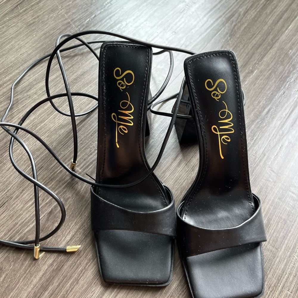 Forever 21 Black Strappy Square-Toe Heels